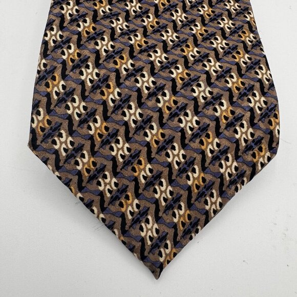 Charles Vinson Artisphere Mens 100% Silk Necktie Made In USA Blue White Gold - Picture 3 of 5